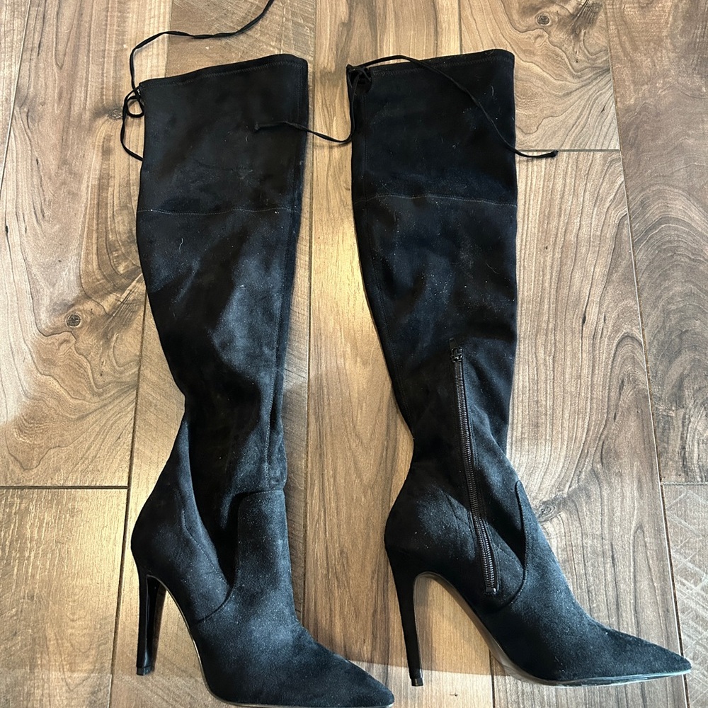 GUESS OVER THE KNEE BOOTS Faux Suede Zip Pointed 7.5